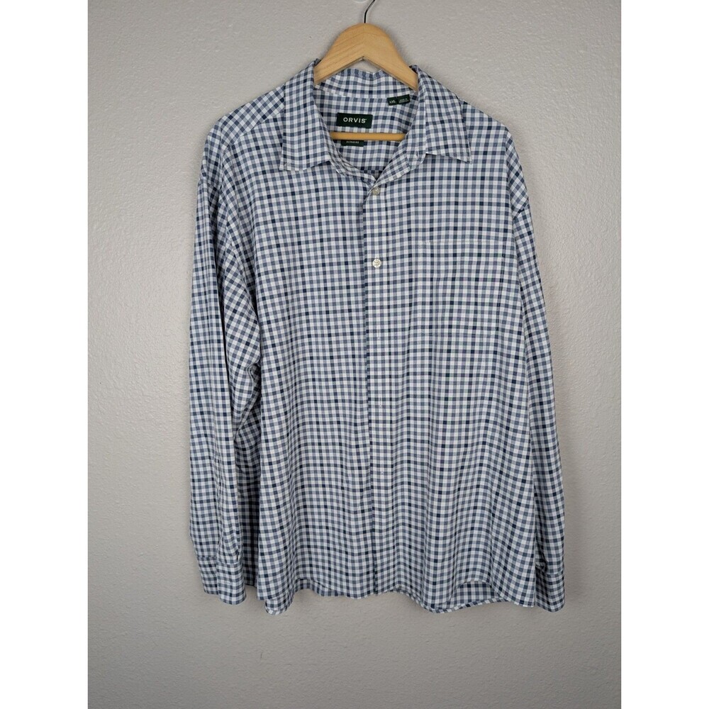 Orvis Active Fit Shirt Men's XXL 2XL Blue Plaid Long Sleeve Button Up Light 199